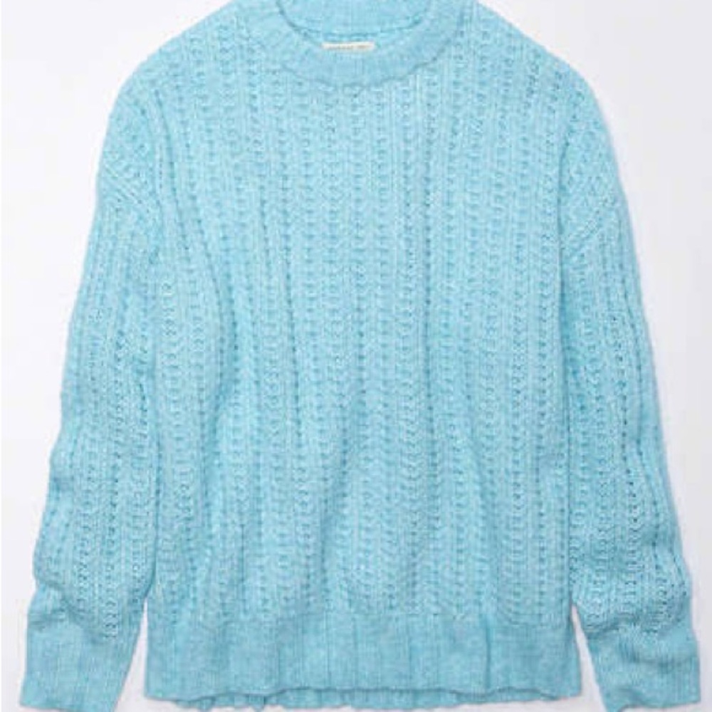 American Eagle Outfitters Sky Blue Cable Knit Crewneck Sweater